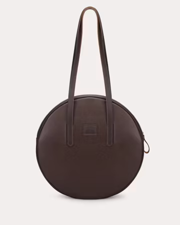 Brown Leather Round Tote bag, MOON BAG, Leather Shoulder Bag, Large laptop Purse, Custom Personalized Bag