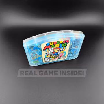 Super Mario 64 Nintendo Cartridge, Holographic Label, Clear Shell, Custom Game (1996)