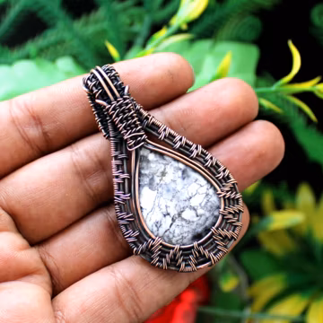 Dendrite Opal Pendant Copper Wire Wrapped Pendant Gemstone Jewelry Handmade Pendant Copper Wire Jewelry Ethnic Pendant Anniversary Gift Her