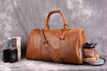Personalized Full Grain Leather Duffle Bag: Travel Luggage with Shoe Compartment, Groomsman Gift, Gift For Him, Handmade Leather Travel Bag.