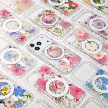 Natural pressed flower magnetic phone case with phone grip for iPhone 17e iPhone 17 Pro Max iPhone Air 16 15 14,Google Pixel 10 Pro 9 8 7