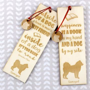 Samoyed Bookmark, Engraved bookmark with a dog, Custom bookmark, Personalisation, Bookmark with name and dog, Plywood bookmark