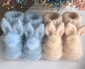 Baby bunny booties - Angora booties - Newborn girl - Newborn boy - Girl booties - White booties - Baby boy booties - Newborn - 1 pair