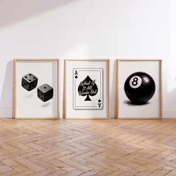 Black and White 8-Ball, Dice, Ace Print Set (Digital Download)