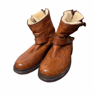Frye Tyler Shearling Engineer Boots W 6 Cognac Leather Back Zip Moto 3475016