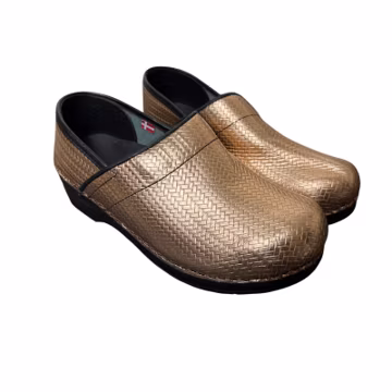 Sanita Professional Clogs W 39 Rose Gold Metallic Woven Textured Slip On Shoes