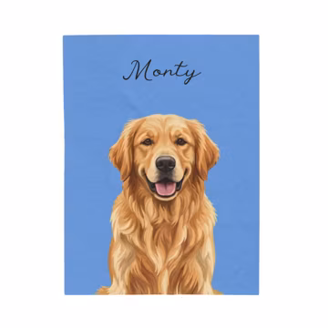 Pet Photo Blanket with Custom Illustration, Personalized Dog Blanket, Custom Pet Portrait Throw, Cat Blanket, Dog Memorial Gift