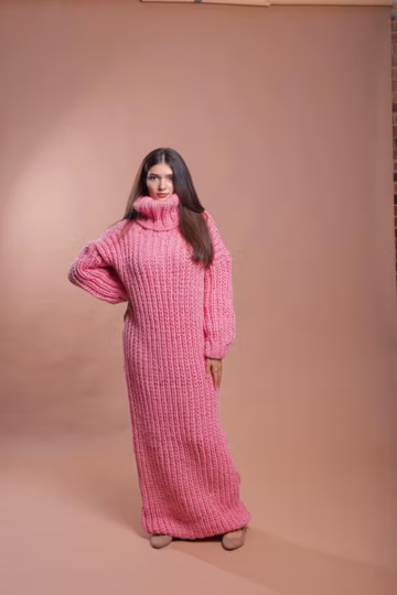 Huge Wool Dress, Winter Maxi Sweater Dress, Long Wool Sweater Dress, Giant Turtleneck, Pink Dress For Winter, Oversized Dress, Molimarks