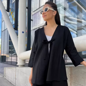 Linen jacket, linen cardigan, lighweight cardigan, linen clothing, summer jacket, women halter jacket, oversize, black PAULA jacket