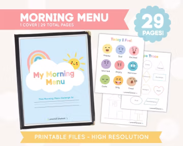 Preschool Morning Menu: Learning Binder, Toddler Workbook (Digital Download)