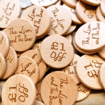 Engraved Wood Wedding Tokens, Rustic Party Drink Tokens