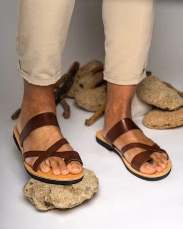 Greek Leather Toe Ring Sandals - Brown Summer Shoes Men