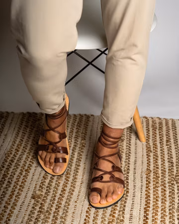 Brown gladiator leather sandals men, Lace up summer shoes, Sandalias hombre, Griechische sandalen herren