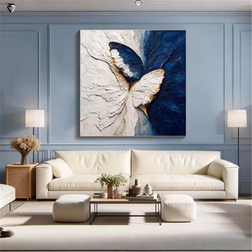 Textured Butterfly Wall Art Abstract Neutral Canvas Painting,Large Living Room Artwork