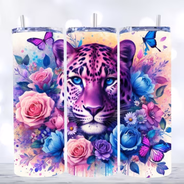 Tiger and Roses 20oz Tumbler Sublimation Wrap (PNG)