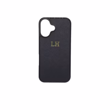 Personalised iPhone 16 case | Monogrammed Black Saffiano Leather Case | Personalised Gift