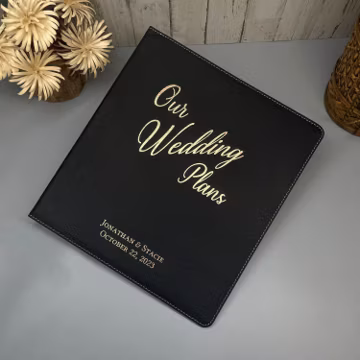 Personalized Wedding Planner Binder: Engraved Vegan Leather 3-Ring Binder - Vinyl Sleeves Available