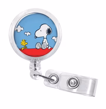 Dog and Bird Cartoon Classic 1950s badge Retractable Swivel, Nurse Badge Reel - Red Dog House Best Friends, Name ID Holder