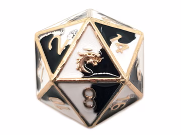 Old School Dnd Rpg Metal D20: Dragon Forged - Black & White w/ Gold 20mm