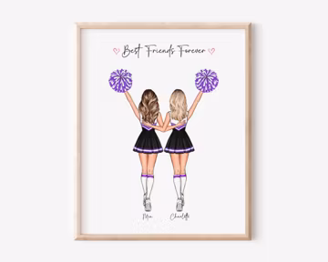 Personalised Cheer Besties Portrait, Friend Gift, Cheer Wall Art, Cheerleader Gift, Cheerleader Art, Cheerleader Portrait, Friendship Gift
