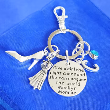 Shoe keyring with initial Give a girl the right shoes Marilyn monroe personalised gifts