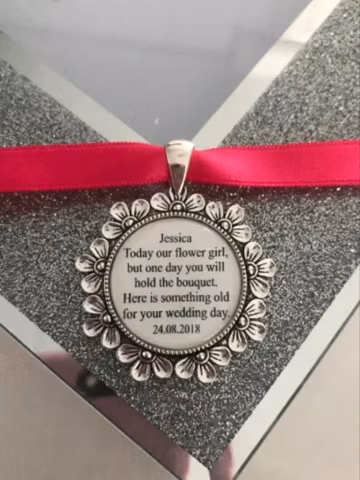Personalised Wedding bouquet charm brooch something old pendant charm custom made keepsake gift bridesmaid flower girl maid of honour