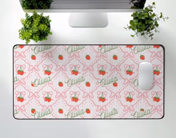 Personalize Coquette Strawberry Desk Mat, Mouse pad