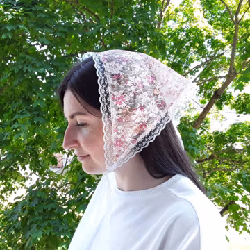 Floral Lace Bandana, Triangle Head Scarf, Pink Hair Kerchief with Ties