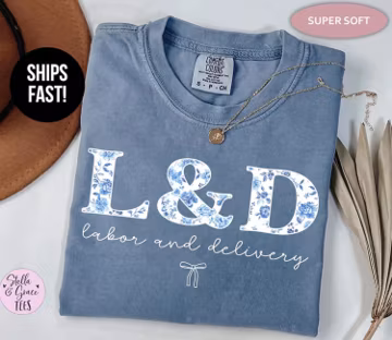 L&D Nurse Comfort Colors® T-Shirt: Blue Toile Labor and Delivery Nursing Tee