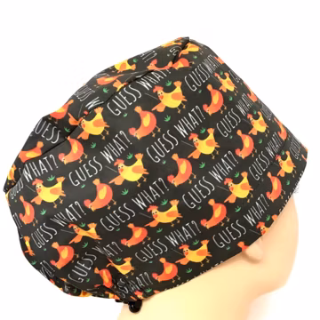 Guess What Chicken Print Euro Scrub Hat: Women's Surgical Cap