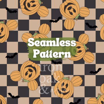 Mickey Pumpkin Checkered Seamless Pattern, Halloween Sublimation (PNG File)