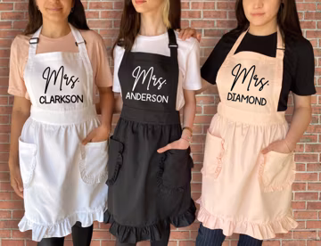 Personalized Ruffled Apron, Custom Name Women Apron, Mrs Apron, Custom Mrs Ruffled Apron, Apron For Women, Cute Bridal Shower Gift