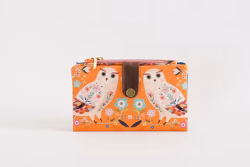 Owl cotton long Wallet woman: Floral Bifold Wallet with Zipper Pouch
