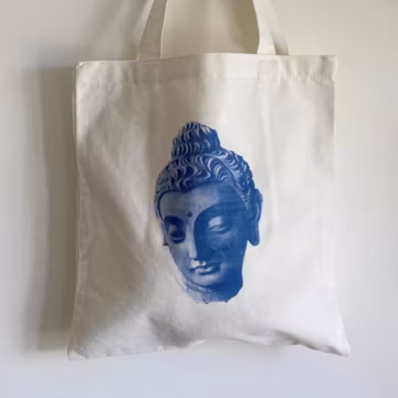 Buddha Tote Bag: White Canvas Zen Art Shopping Bag