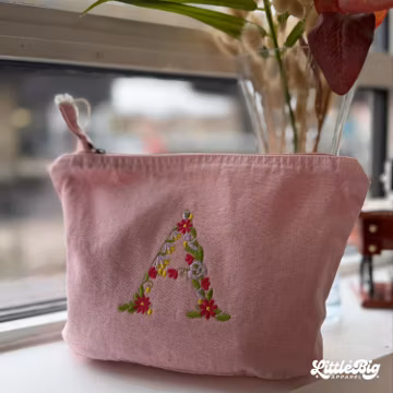 Personalized Embroidered Initial Makeup Bag – Custom Name Initial Cosmetic Bag Bridesmaid Gift – Gift for Mum Floral Wedding
