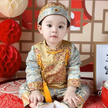 Baby Boy Chinese Tang Suit, Festival Birthday Costume, Brocade Jacket Pants Hat