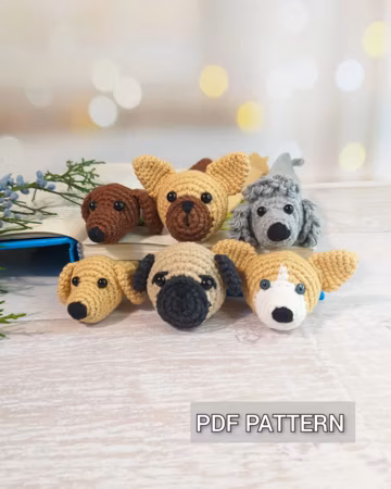 Crochet bookmark pattern set: dog amigurumi, crochet gift dachshund, corgi, poodle