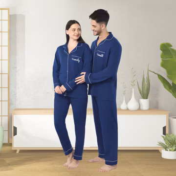 Cotton Pajama Set, Embroidered Matching Couples Pajamas, Gift for Him Her, Gift for Husband Wife