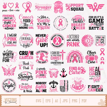 Breast Cancer SVG Bundle, Cancer Awareness Svg, Cancer SVG, Fight Cancer Svg, Cancer Survivor, Wear Pink Svg, Cancer Ribbon, Ribbon Quotes