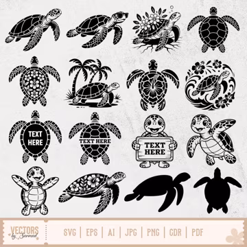 Sea Turtle SVG Bundle, Sea Turtle Clipart, Floral Sea Turtle SVG, Sea Turtle Cut File, Beach Turtle Vector, Tortoise Svg, Baby Turtle Svg