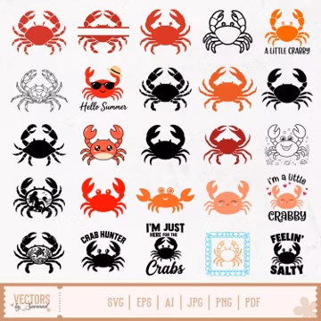 Crab Svg Bundle, A Little Crabby Svg, Crab Monogram, Crab Silhouette, Crab Outline, Crab Clipart, Cute Crab Svg, Crab Hunter, Sea Animal