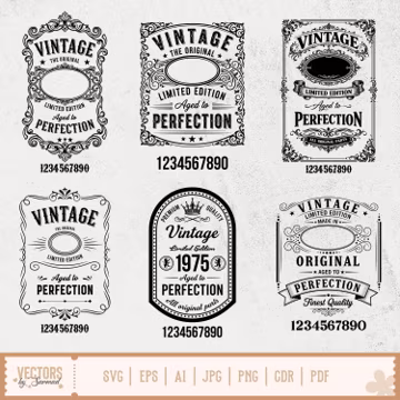 Whiskey Birthday Label Svg Bundle, Vintage Birthday Svg, Father’s Day Whiskey Label Svg, Aged To Perfection Svg, Limited Edition Svg