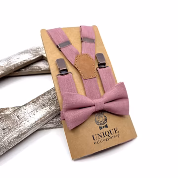Dusty Rose Linen Suspender Bowtie Set: Wedding Groomsmen Attire