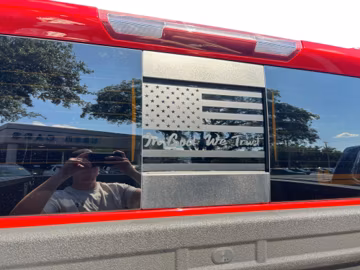2019-2024 Fits GMC Sierra Rear Sliding Window Clean Flag In God We Trust Stripe Auto Vinyl Graphics 3M Decals And Stickers