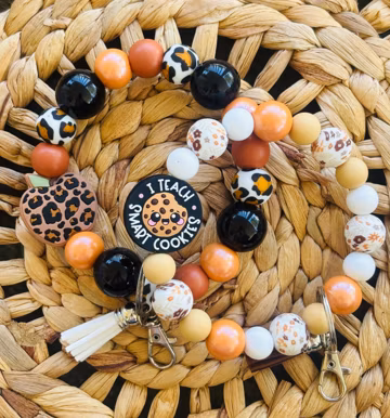 Teacher Beaded Wristlet Keychain, Silicone Beads, Teacher Charm Accessory