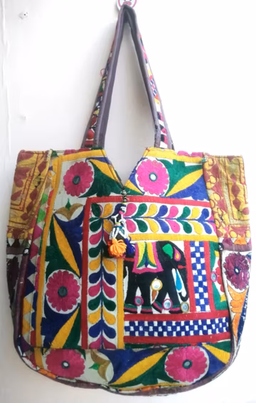 Vintage Banjara Tote Bag, Embroidered Ethnic Shoulder Bag, Boho Elephant Handbag, Colorful Tribal Tote, Handmade Indian Gypsy Bag