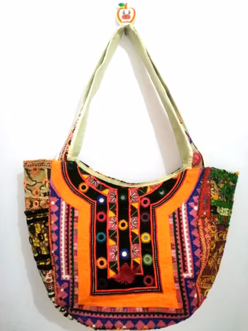 Handmade Banjara Tote Bag, Embroidered Tribal Mirror Work Shoulder Bag