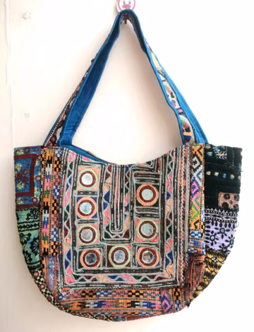 Vintage Banjara Embroidered Tote Bag, Tribal Mirror Work Shoulder Bag, Boho Patchwork Handbag