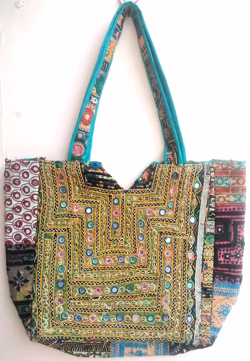 Handmade Vintage Banjara Tote Bag, Embroidered Mirror Work Shoulder Purse