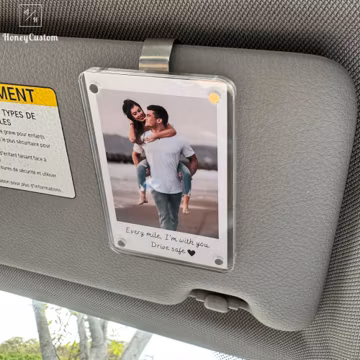 Personalized Long Distance Gift for Him or Her – Custom Photo Car Visor Clip, Drive Safe Gift, Anniversary Gift for Boyfriend, Couple Gift